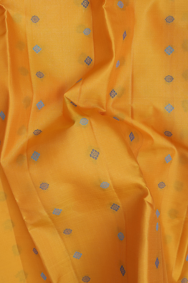 Kanchipuram Silk Saree In Yellow With Threadwork Buttas