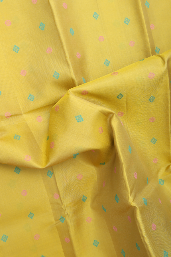 Kanchipuram Silk Saree In Yellow With Threadwork Buttas