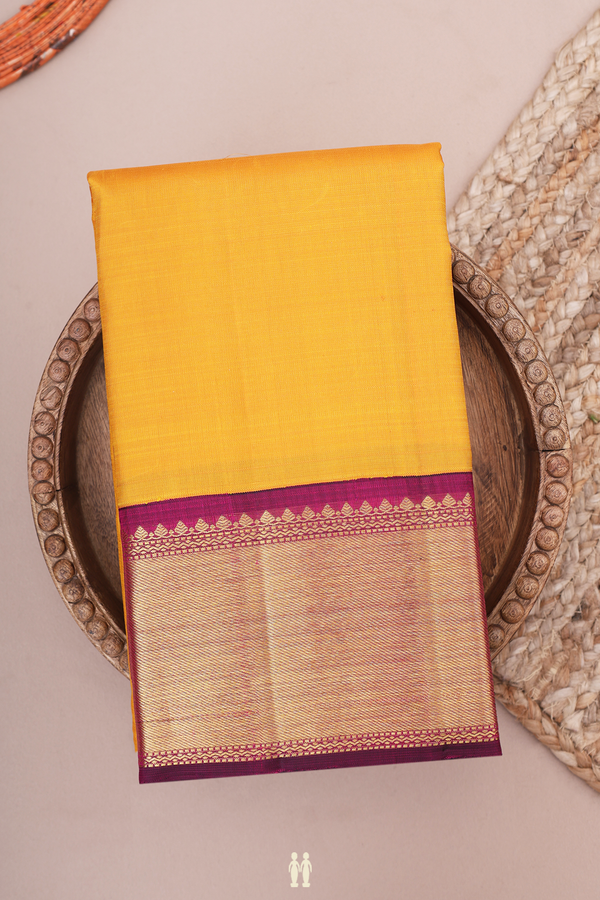 Kanchipuram Silk Saree In Yellow With Twill Weave Border