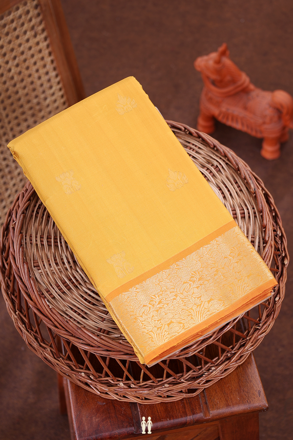 Kanchipuram Silk Saree In Yellow With Zari Buttas