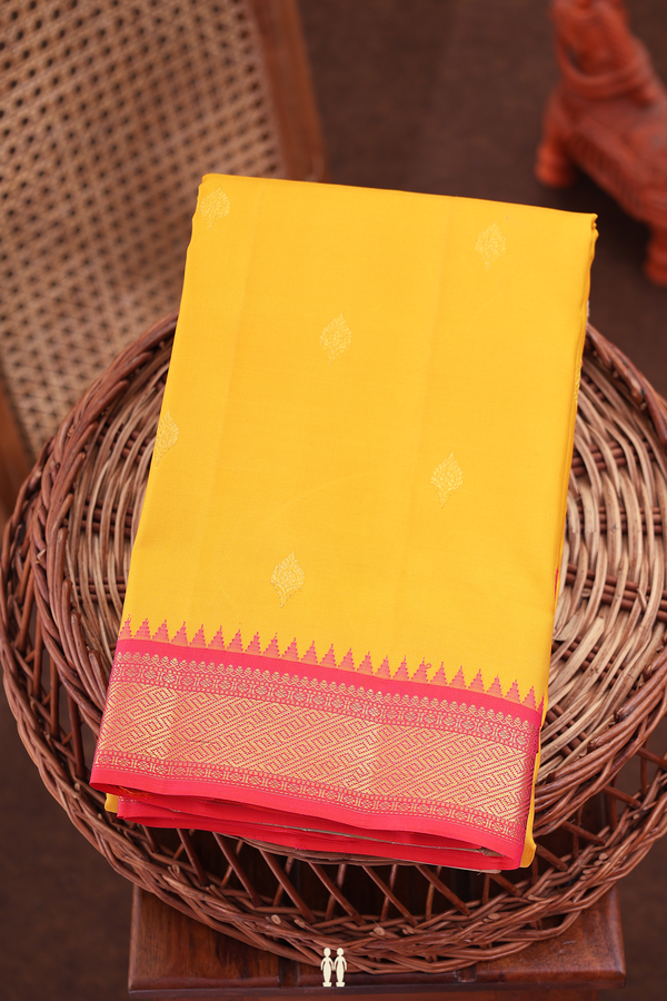 Kanchipuram Silk Saree In Yellow With Zari Buttas
