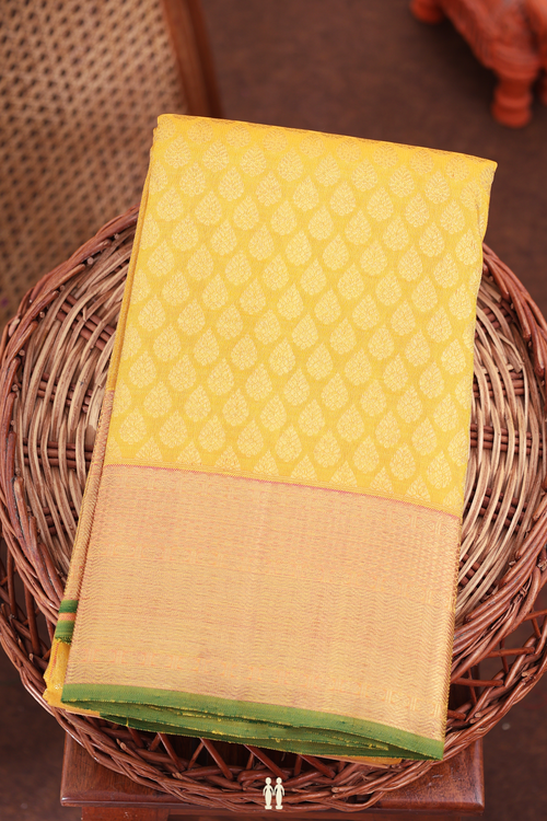 Kanchipuram Silk Saree In Yellow With Zari Buttas