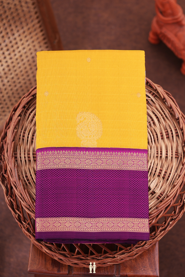 Kanchipuram Silk Saree In Yellow With Zari Buttas