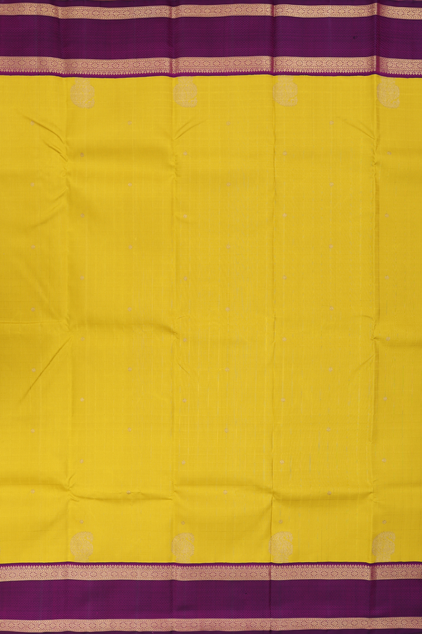 Kanchipuram Silk Saree In Yellow With Zari Buttas