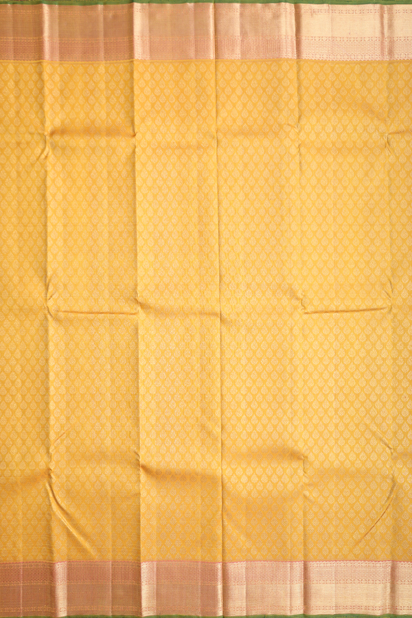 Kanchipuram Silk Saree In Yellow With Zari Buttas