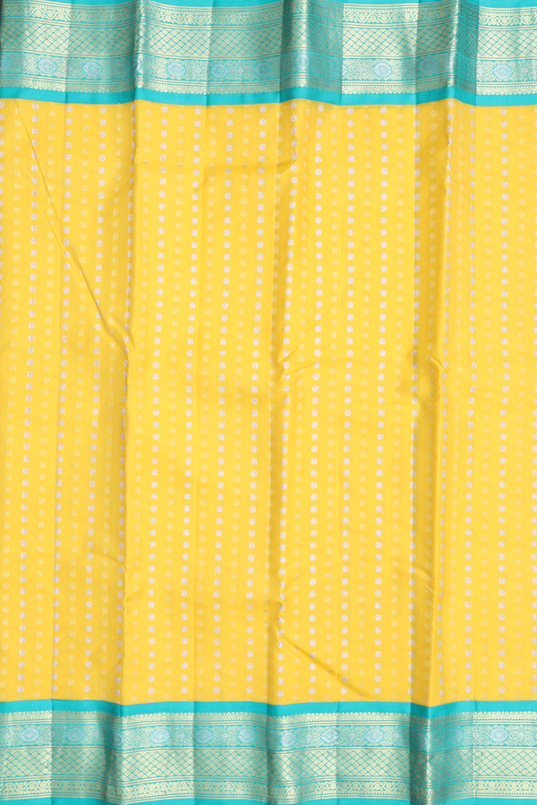 Kanchipuram Silk Saree In Yellow With Zari Buttas