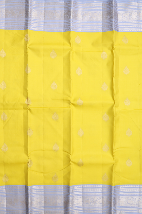 Kanchipuram Silk Saree In Yellow With Zari Buttas