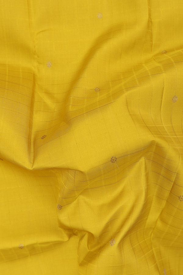 Kanchipuram Silk Saree In Yellow With Zari Buttas