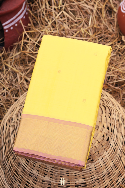 Kanchipuram Silk Saree In Yellow With Zari Buttis
