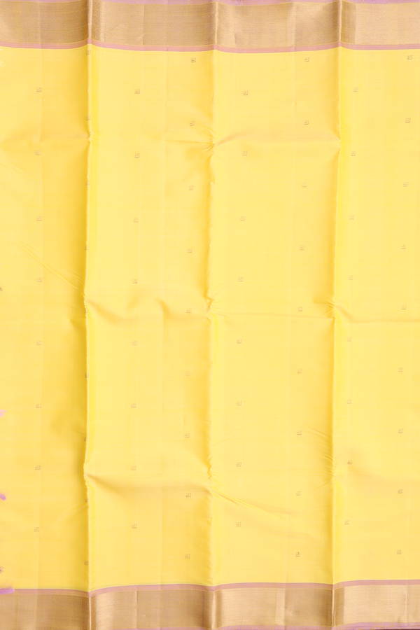 Kanchipuram Silk Saree In Yellow With Zari Buttis