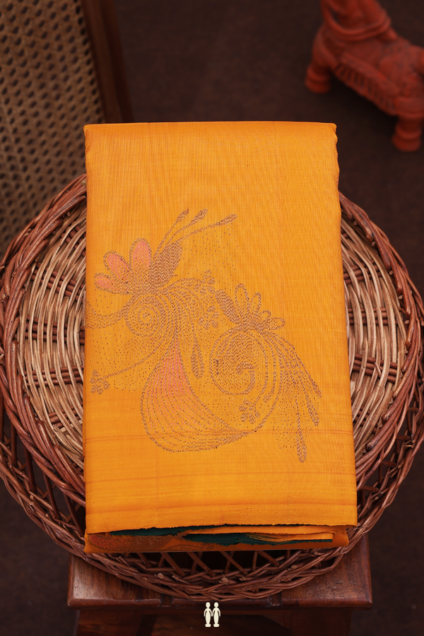Kanchipuram Silk Saree In Yellow With Zari Design