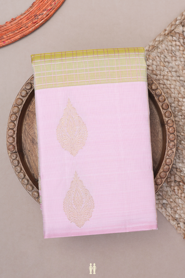 Kanchipuram Silk Saree In Yellowish Beige With Checks Design