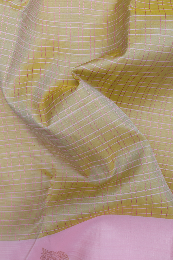 Kanchipuram Silk Saree In Yellowish Beige With Checks Design