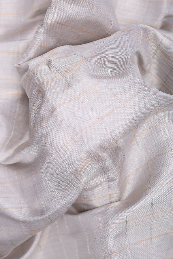 Kanchipuram Silk Saree Light Grey With Tissue Checks Design