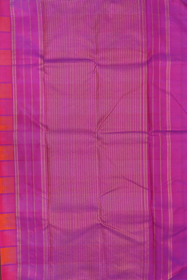 Kanchipuram Silk Saree Magenta And Orange With Checks Design
