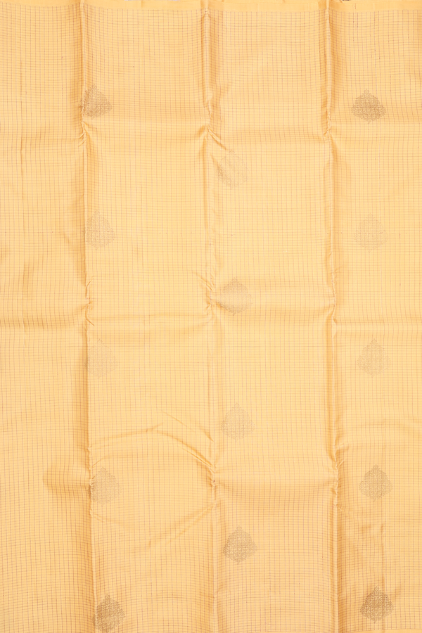 Kanchipuram Silk Saree Melon Orange With Checks Along Buttas