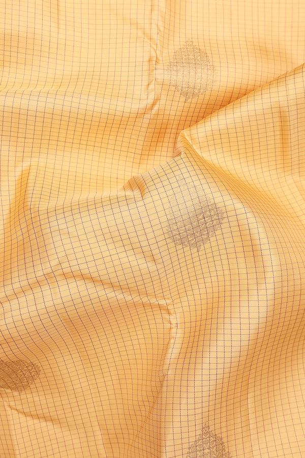Kanchipuram Silk Saree Melon Orange With Checks Along Buttas