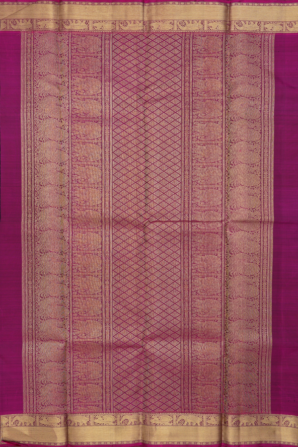 Kanchipuram Silk Saree Midnight Blue With Stripes Along Buttas