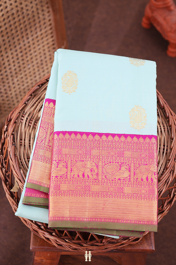 Kanchipuram Silk Saree Pastel Green With Zari Buttas