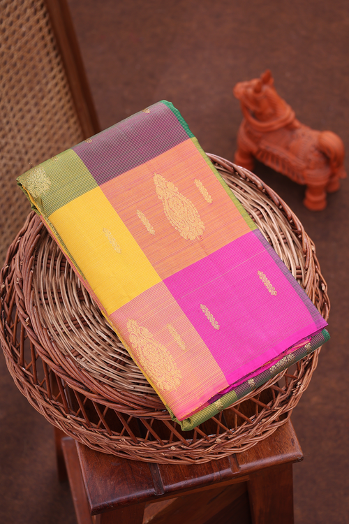 Kanchipuram Silk Saree Multicolor Along Checks With Buttas
