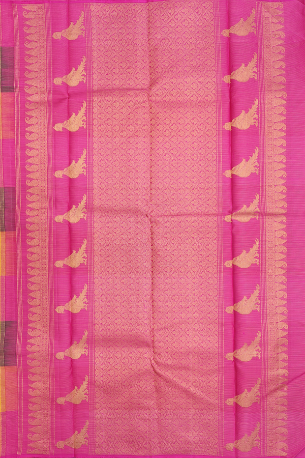 Kanchipuram Silk Saree Multicolor Along Checks With Buttas