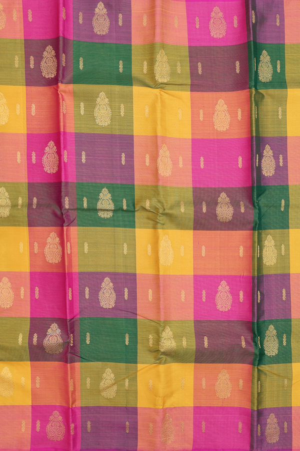 Kanchipuram Silk Saree Multicolor Along Checks With Buttas