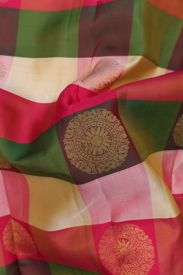 Kanchipuram Silk Saree In Multicolor With Checks Design