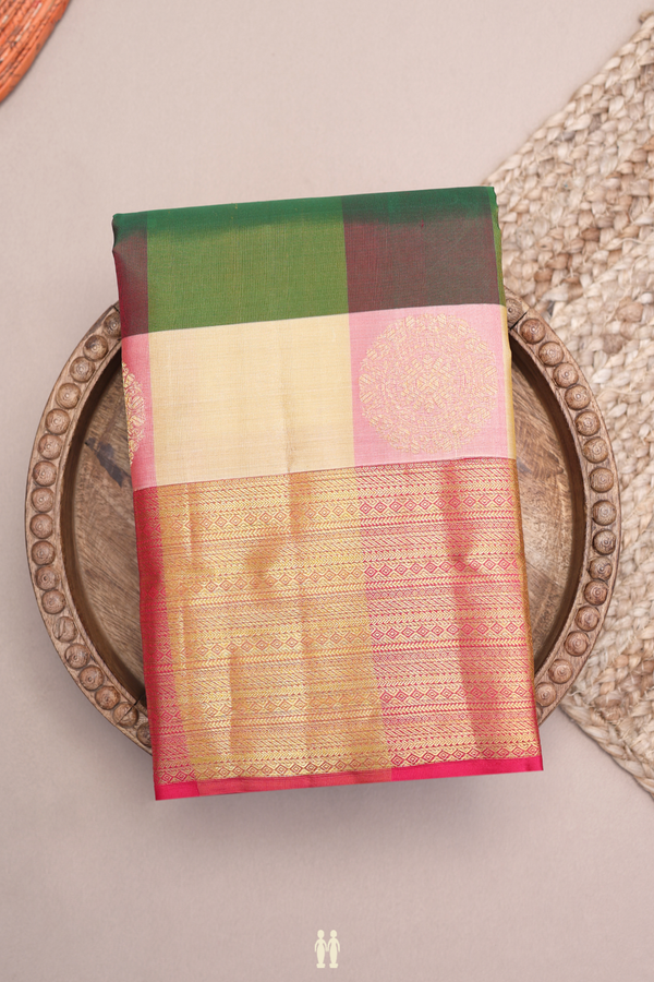 Kanchipuram Silk Saree In Multicolor With Checks Design