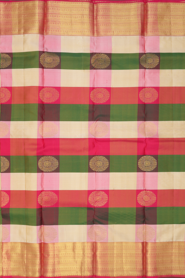 Kanchipuram Silk Saree In Multicolor With Checks Design