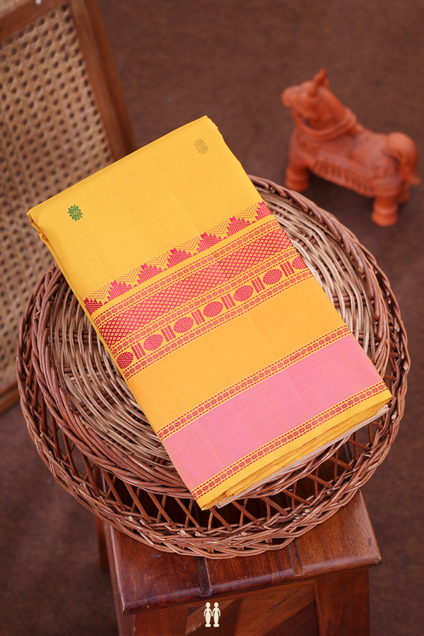 Kanchipuram Silk Saree Mustard Yellow With Threadwork Buttas