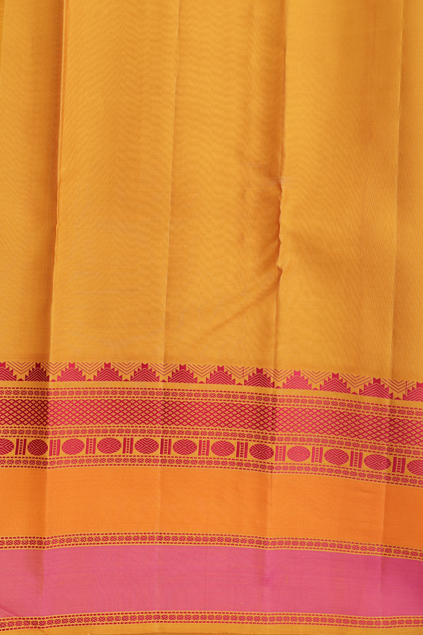 Kanchipuram Silk Saree Mustard Yellow With Threadwork Buttas