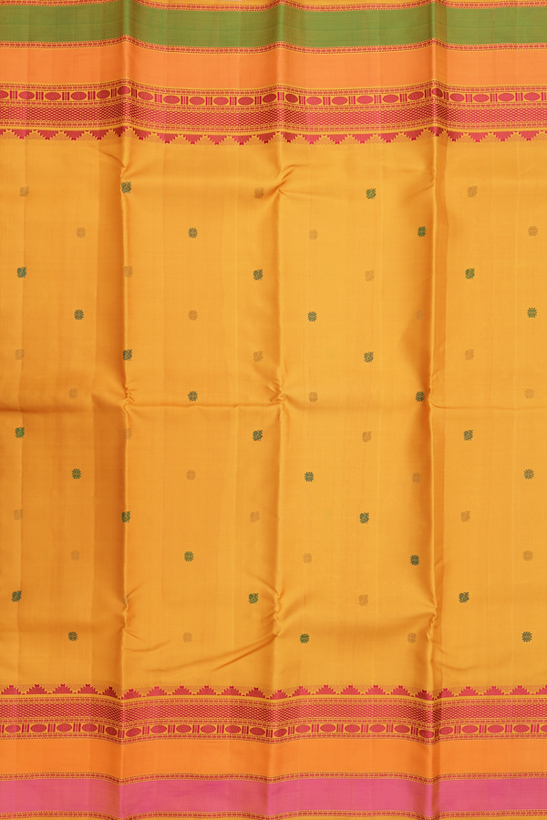 Kanchipuram Silk Saree Mustard Yellow With Threadwork Buttas
