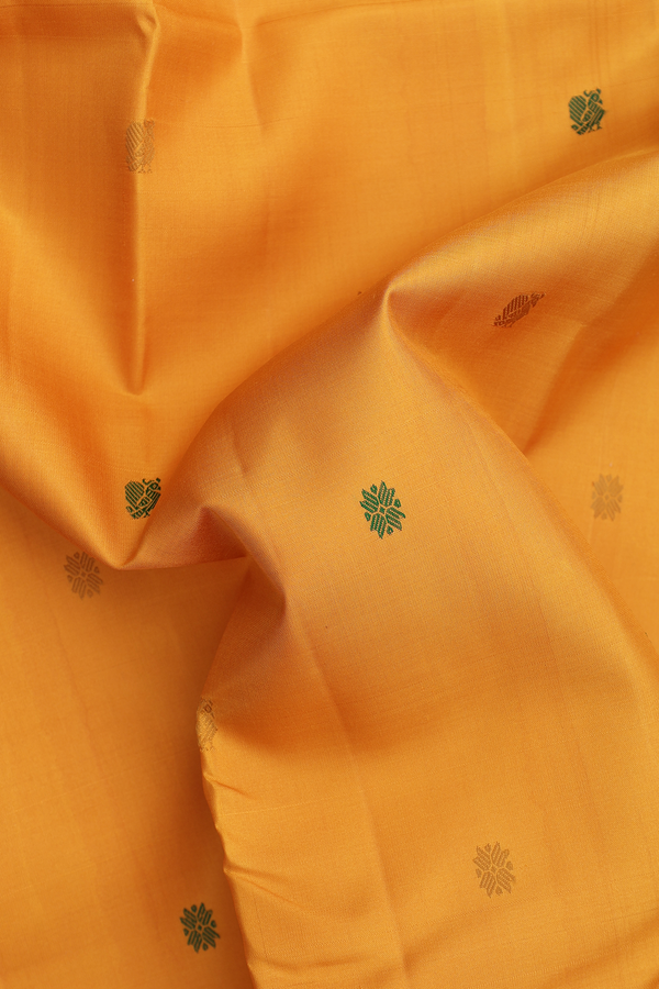 Kanchipuram Silk Saree Mustard Yellow With Threadwork Buttas