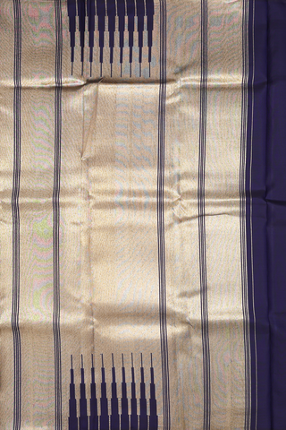Kanchipuram Silk Saree In Navy Blue With Step Zari Border