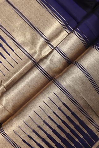 Kanchipuram Silk Saree In Navy Blue With Step Zari Border