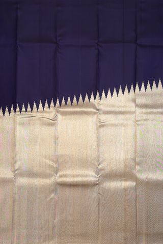 Kanchipuram Silk Saree In Navy Blue With Step Zari Border