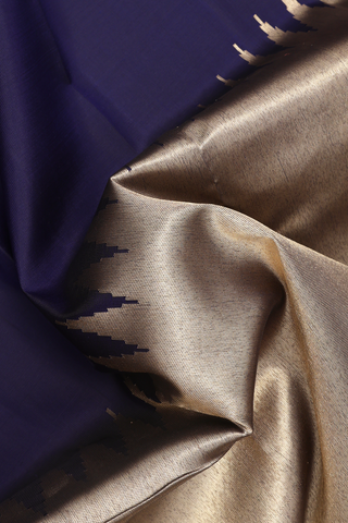 Kanchipuram Silk Saree In Navy Blue With Step Zari Border