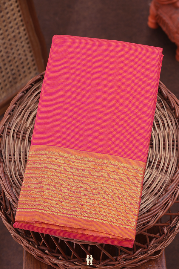 Kanchipuram Silk Saree Orange And Magenta With Checks Design