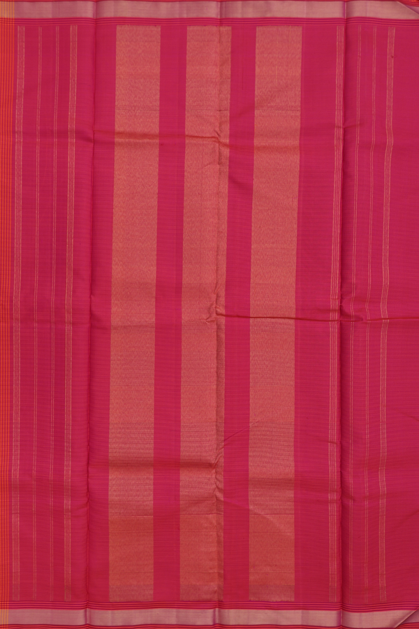 Kanchipuram Silk Saree Orange And Magenta With Checks Design