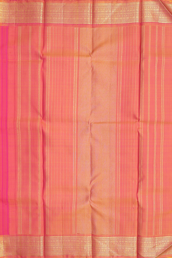Kanchipuram Silk Saree Orange And Magenta With Checks Design