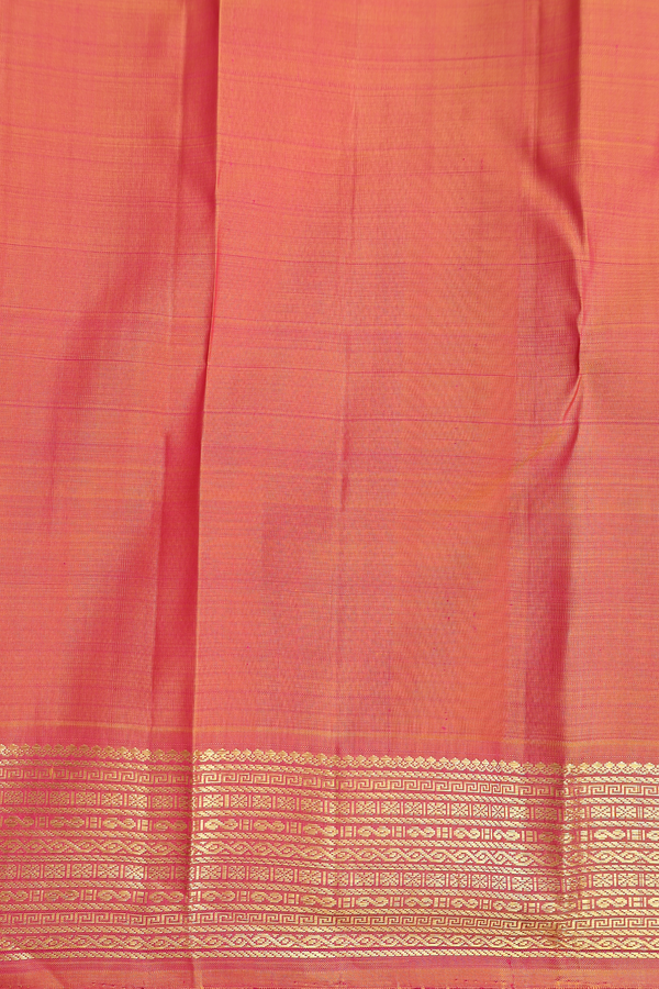 Kanchipuram Silk Saree Orange And Magenta With Checks Design
