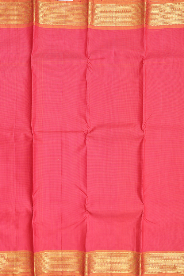 Kanchipuram Silk Saree Orange And Magenta With Checks Design