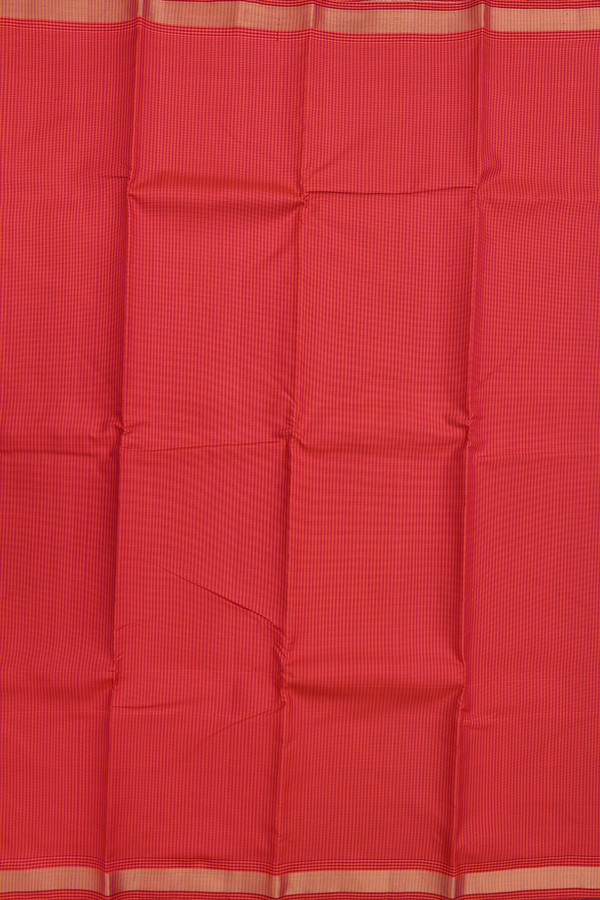 Kanchipuram Silk Saree Orange And Magenta With Checks Design