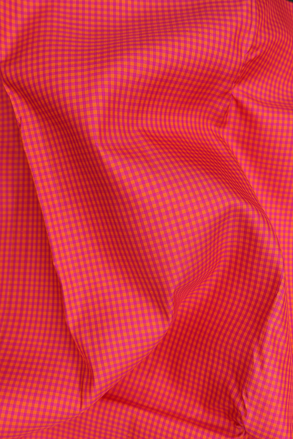 Kanchipuram Silk Saree Orange And Magenta With Checks Design