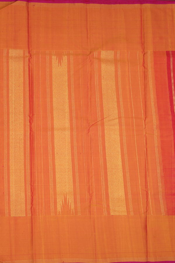 Kanchipuram Silk Saree Orange And Magenta With Checks Design