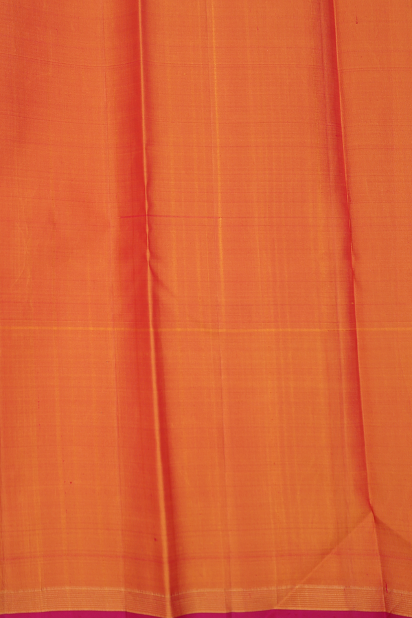 Kanchipuram Silk Saree Orange And Magenta With Checks Design