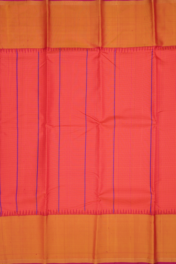 Kanchipuram Silk Saree Orange And Magenta With Checks Design