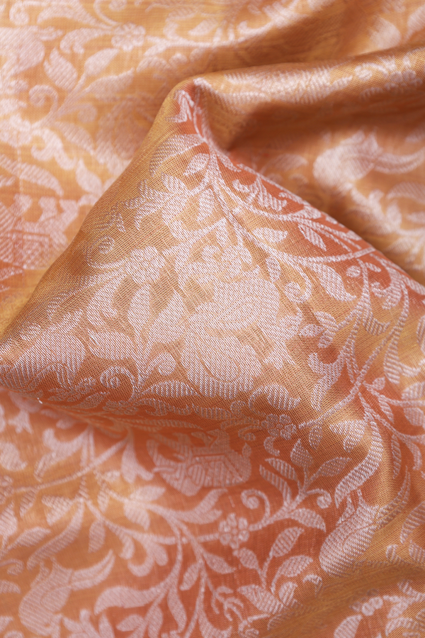 Kanchipuram Silk Saree Orange Tissue With Vanasingaram Design