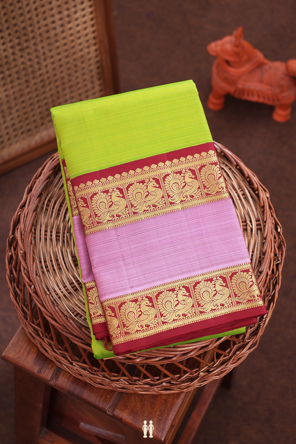 Kanchipuram Silk Saree Parrot Green With Rettai Pettu Border