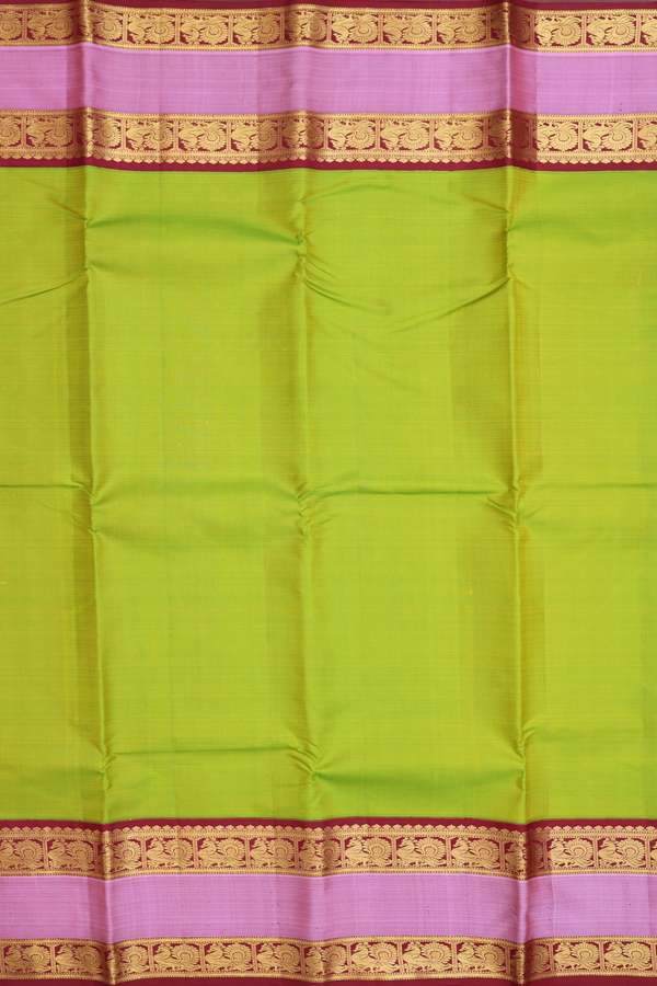 Kanchipuram Silk Saree Parrot Green With Rettai Pettu Border